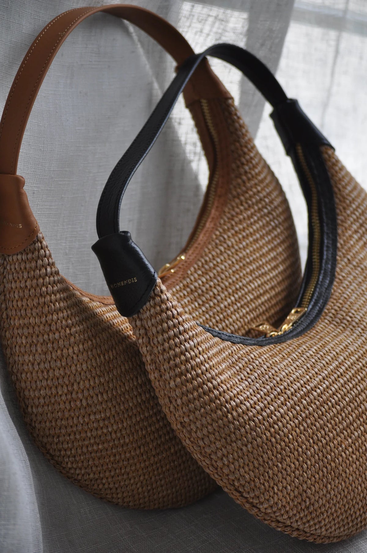 Ophelia Mini Raffia Shoulder Bag - Black Leather