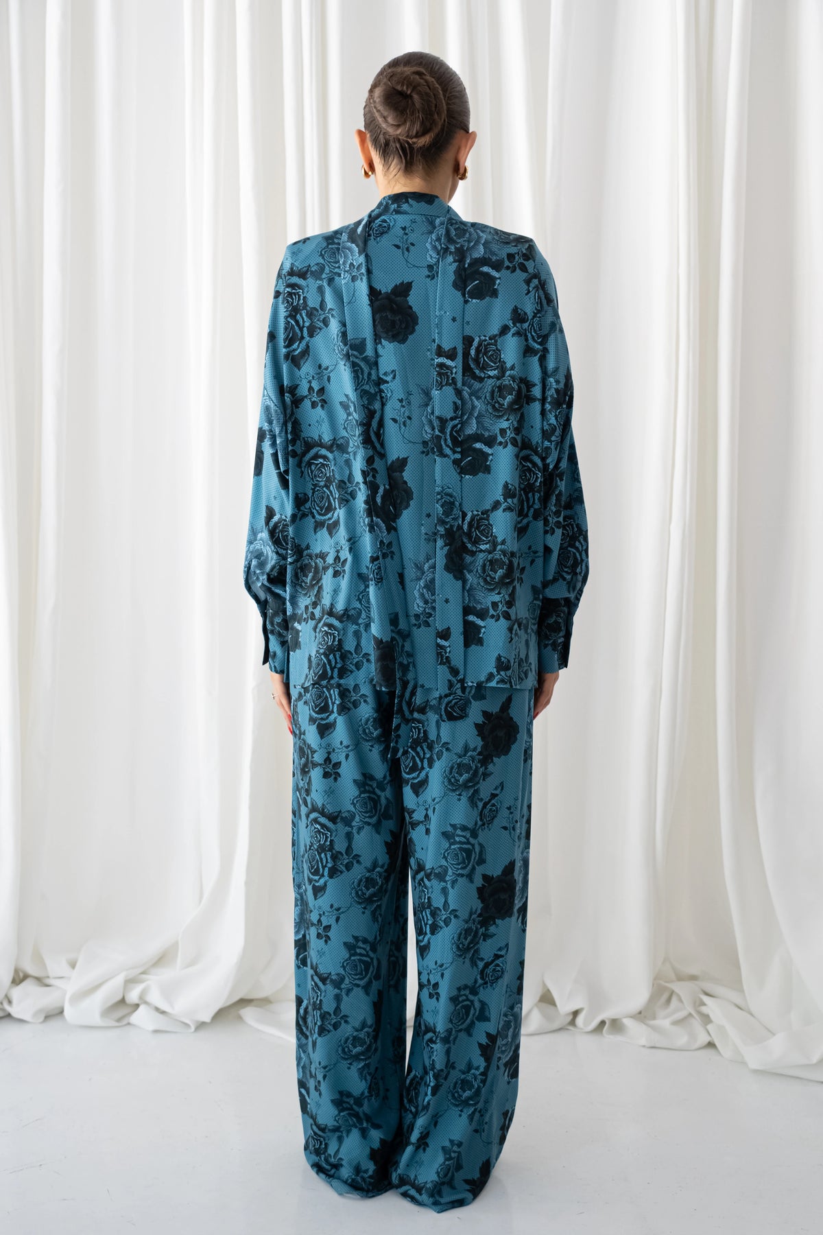Dark Blue Rose Oversized Blazer Shirt