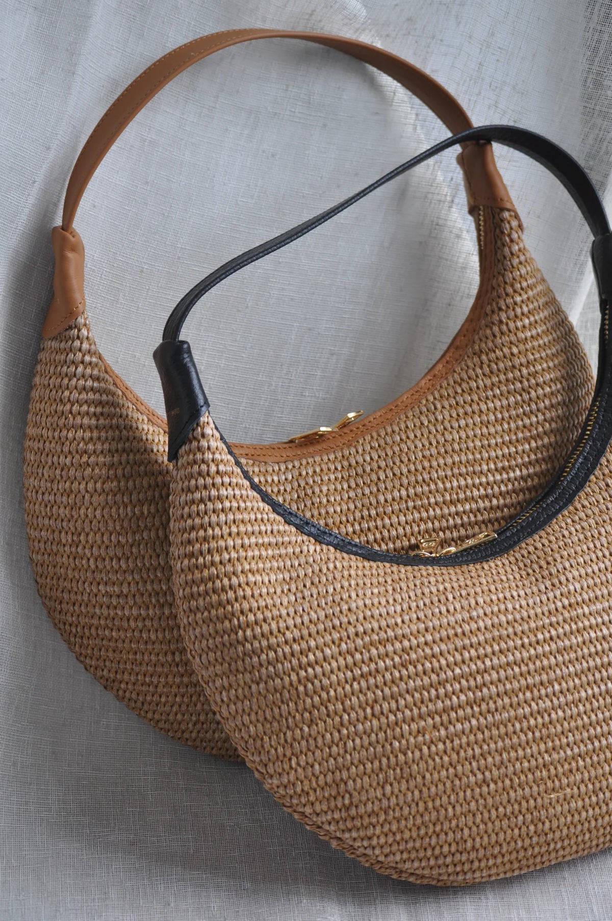 Ophelia Mini Raffia Shoulder Bag - Black Leather