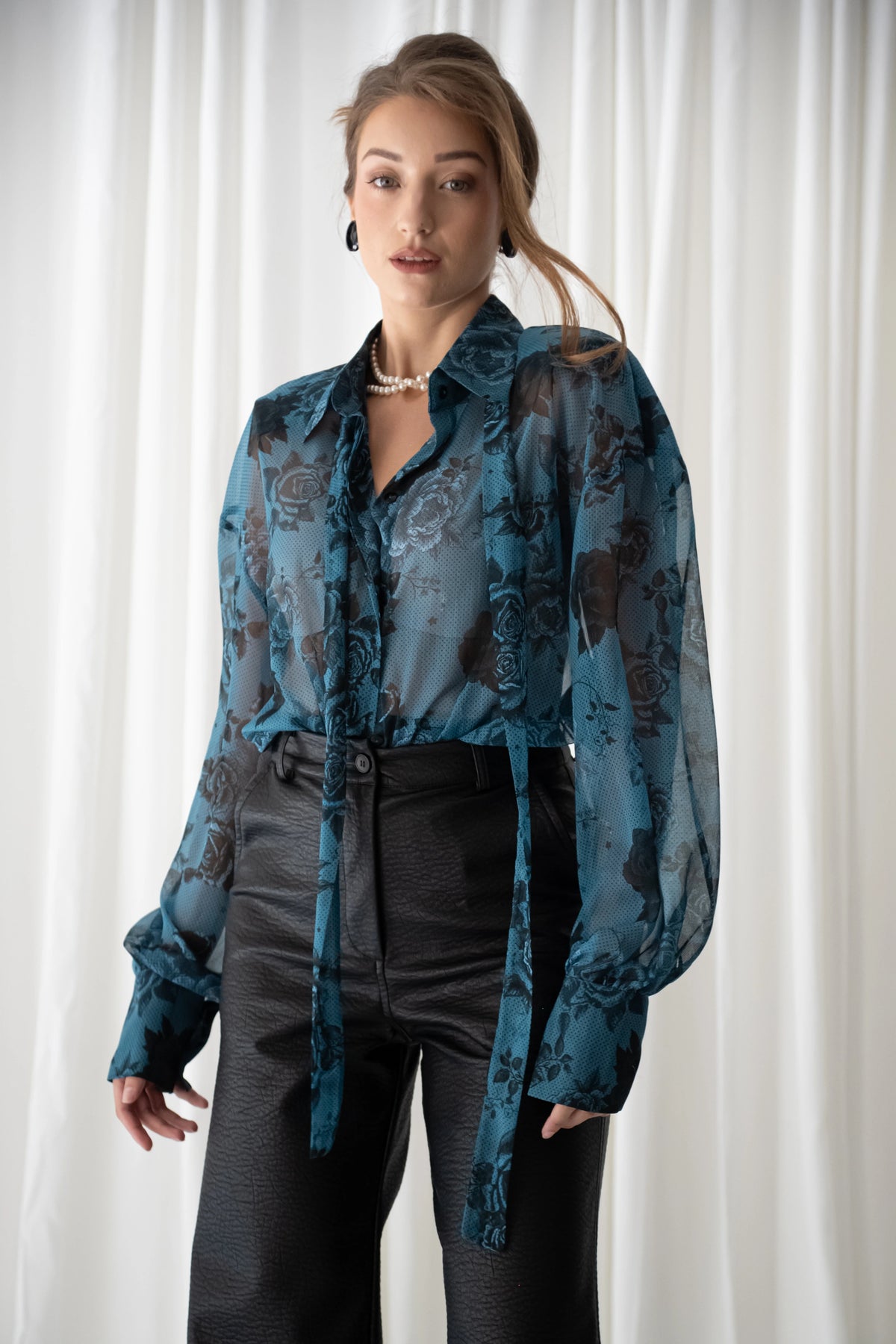 Dark Blue Rose Oversized Shirt