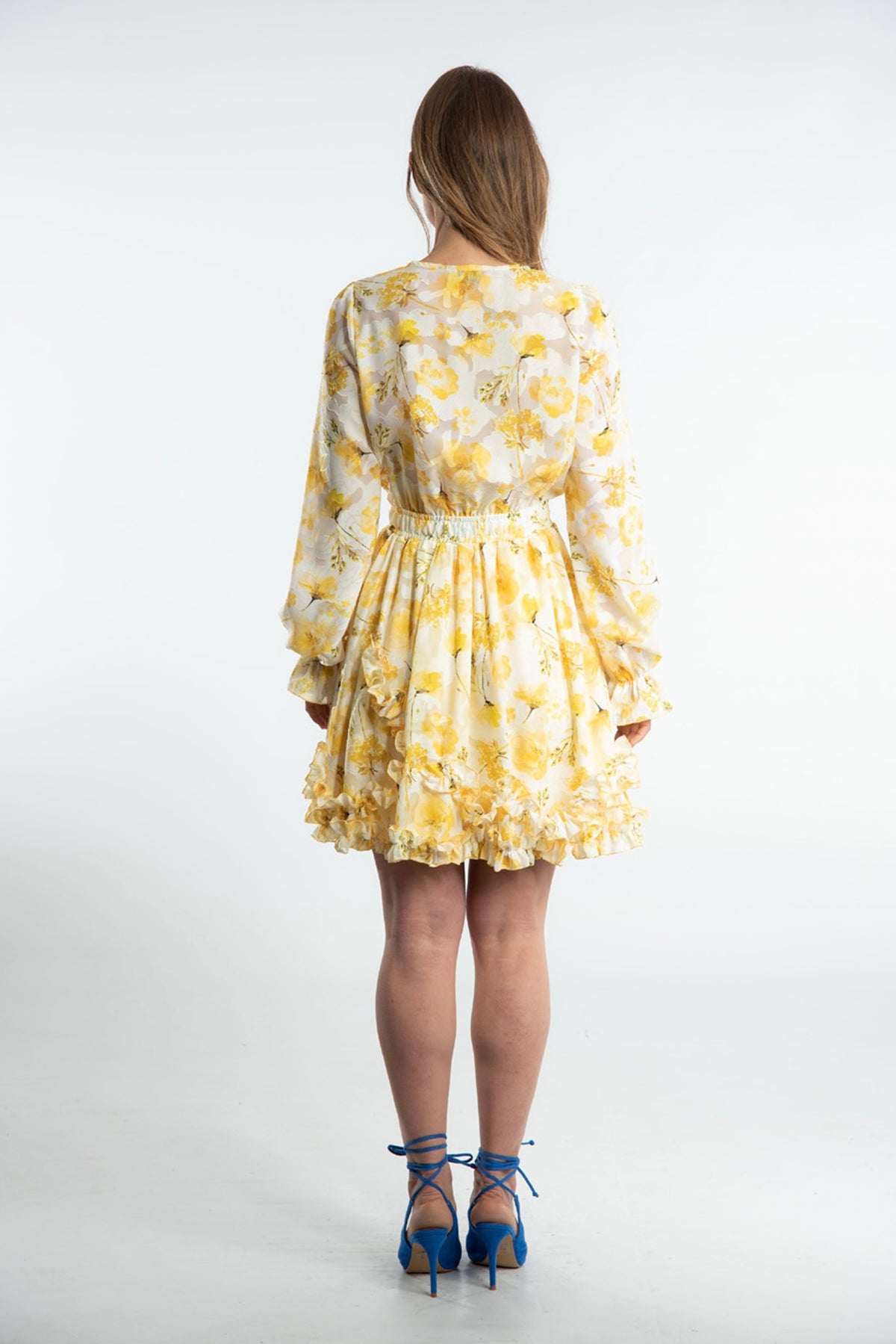 Yellow Blossom Mini Dress - Ciffon