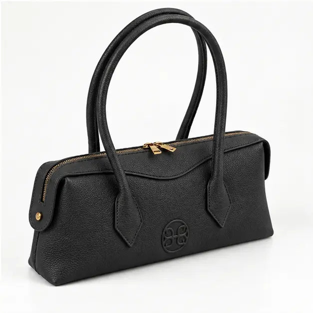 Lydia Leather Bag - Black (gold details)
