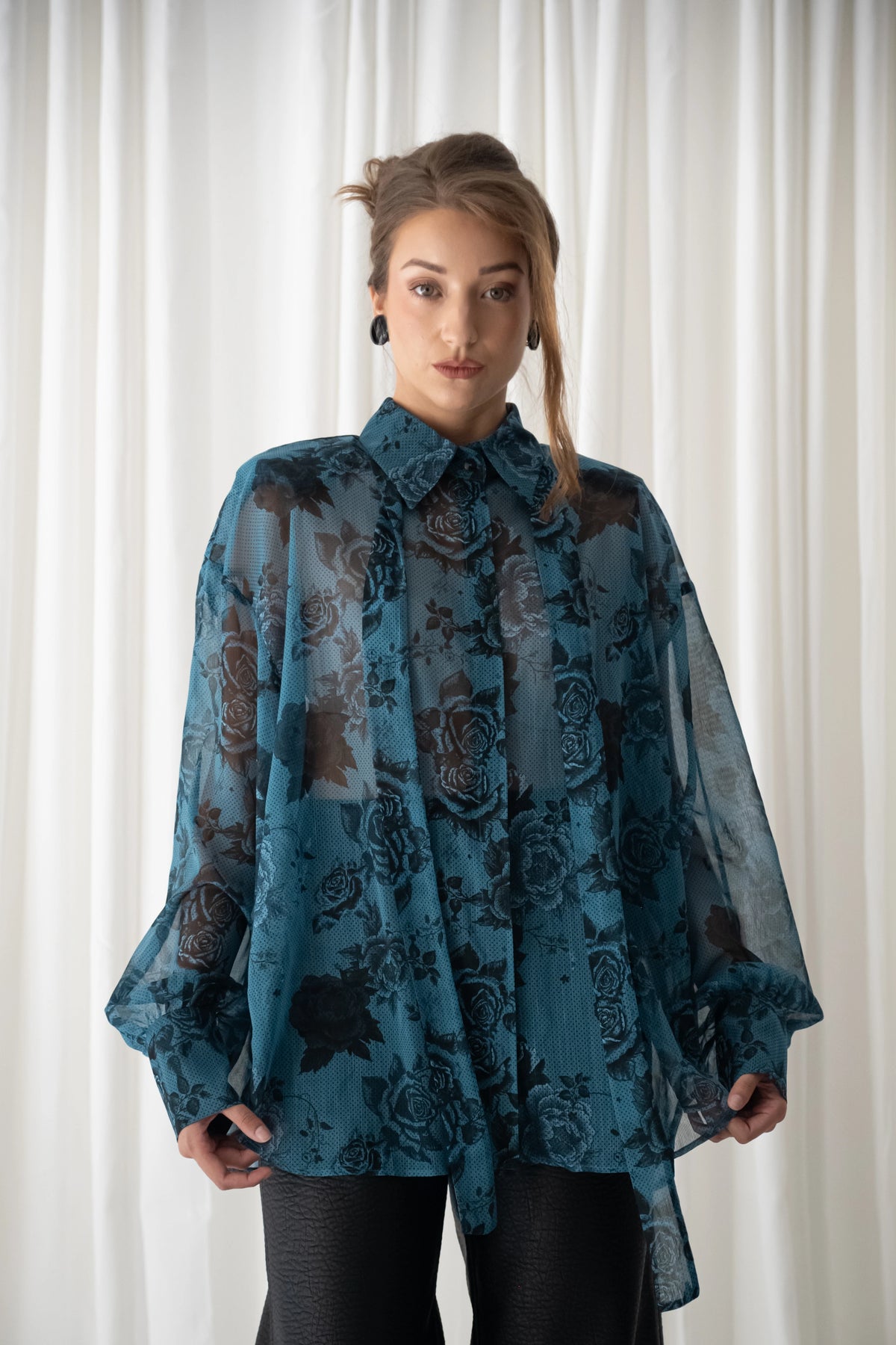 Dark Blue Rose Oversized Shirt