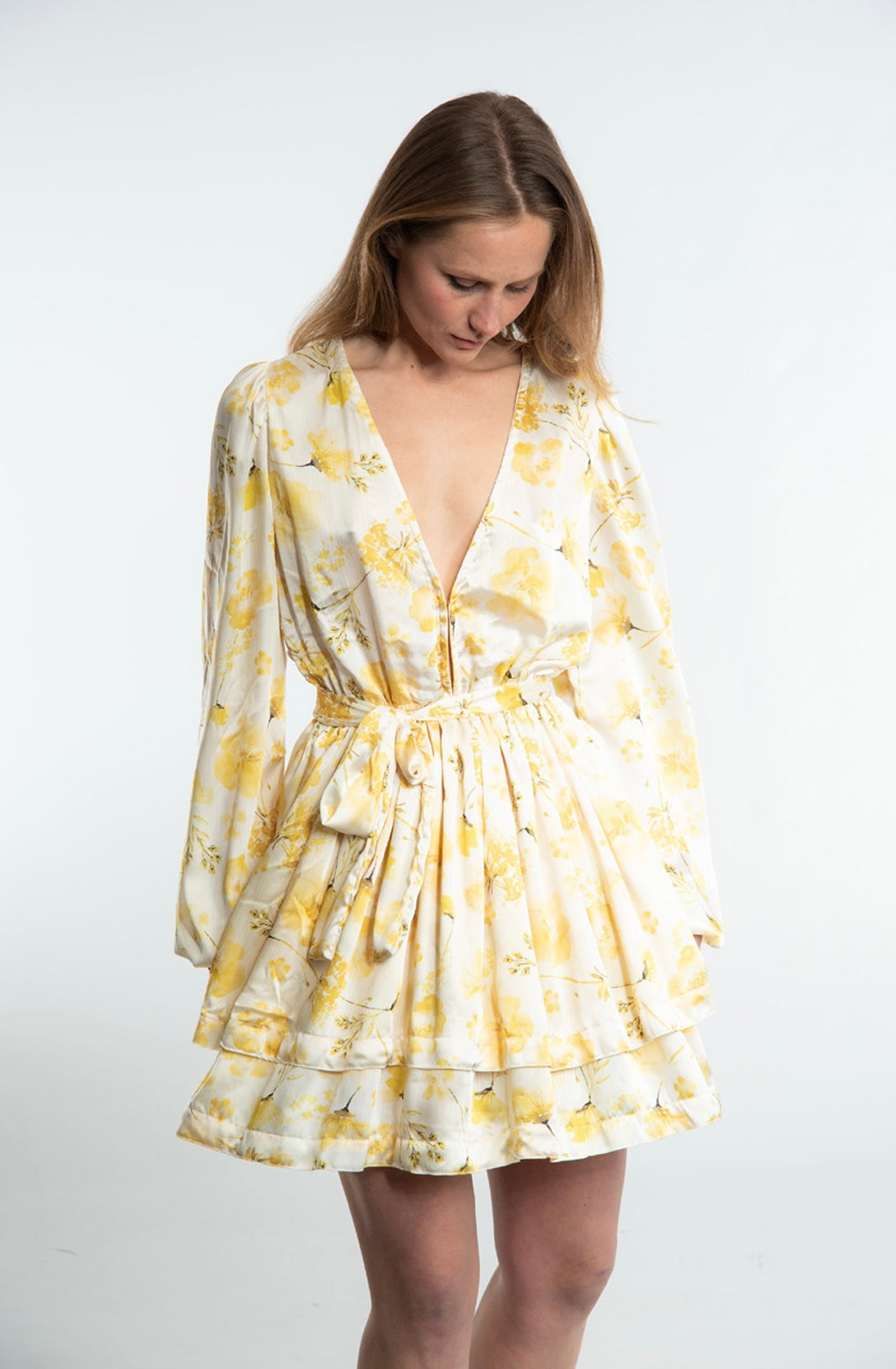 Yellow Blossom Mini Dress - Silk