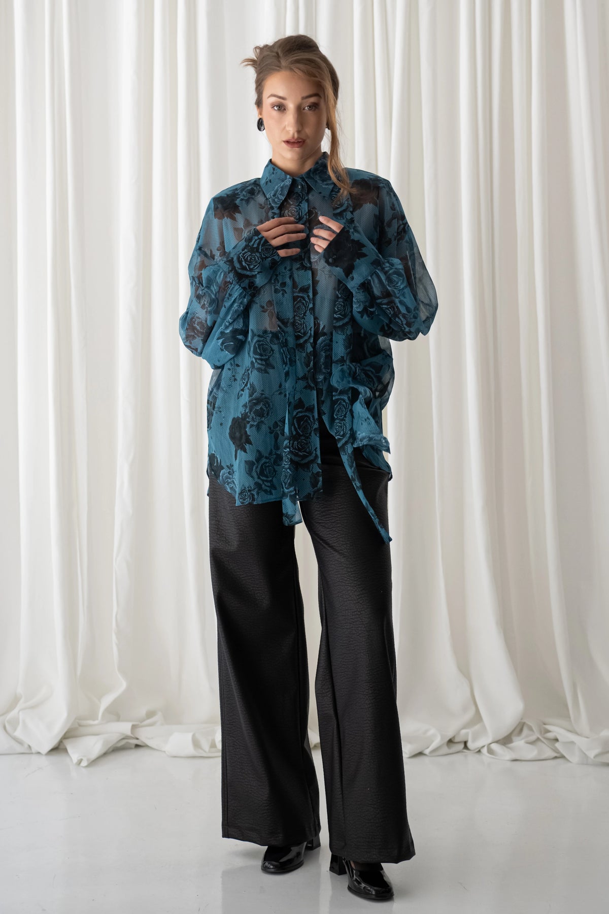 Dark Blue Rose Oversized Shirt
