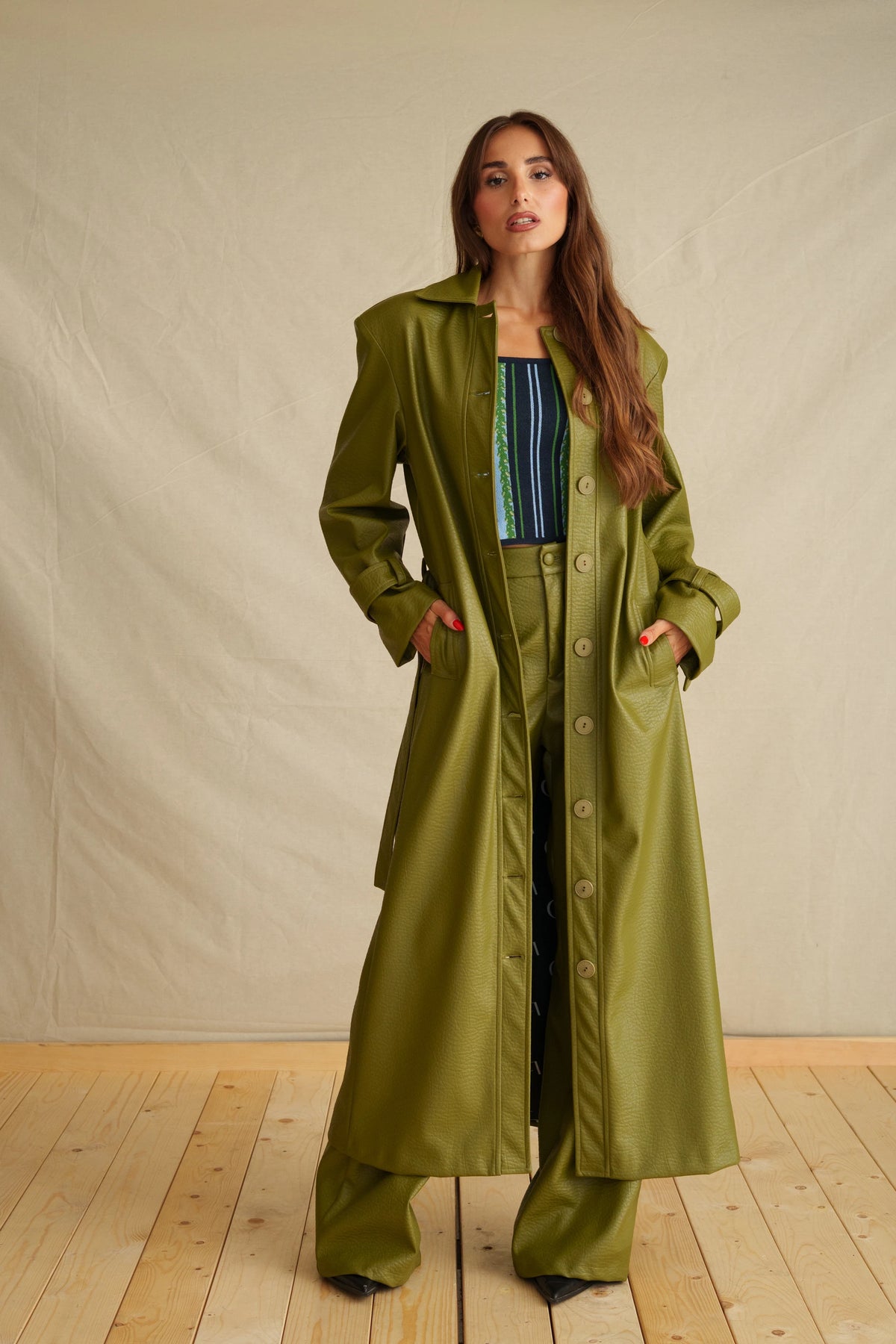 Evergreen Leather Maxi Coat