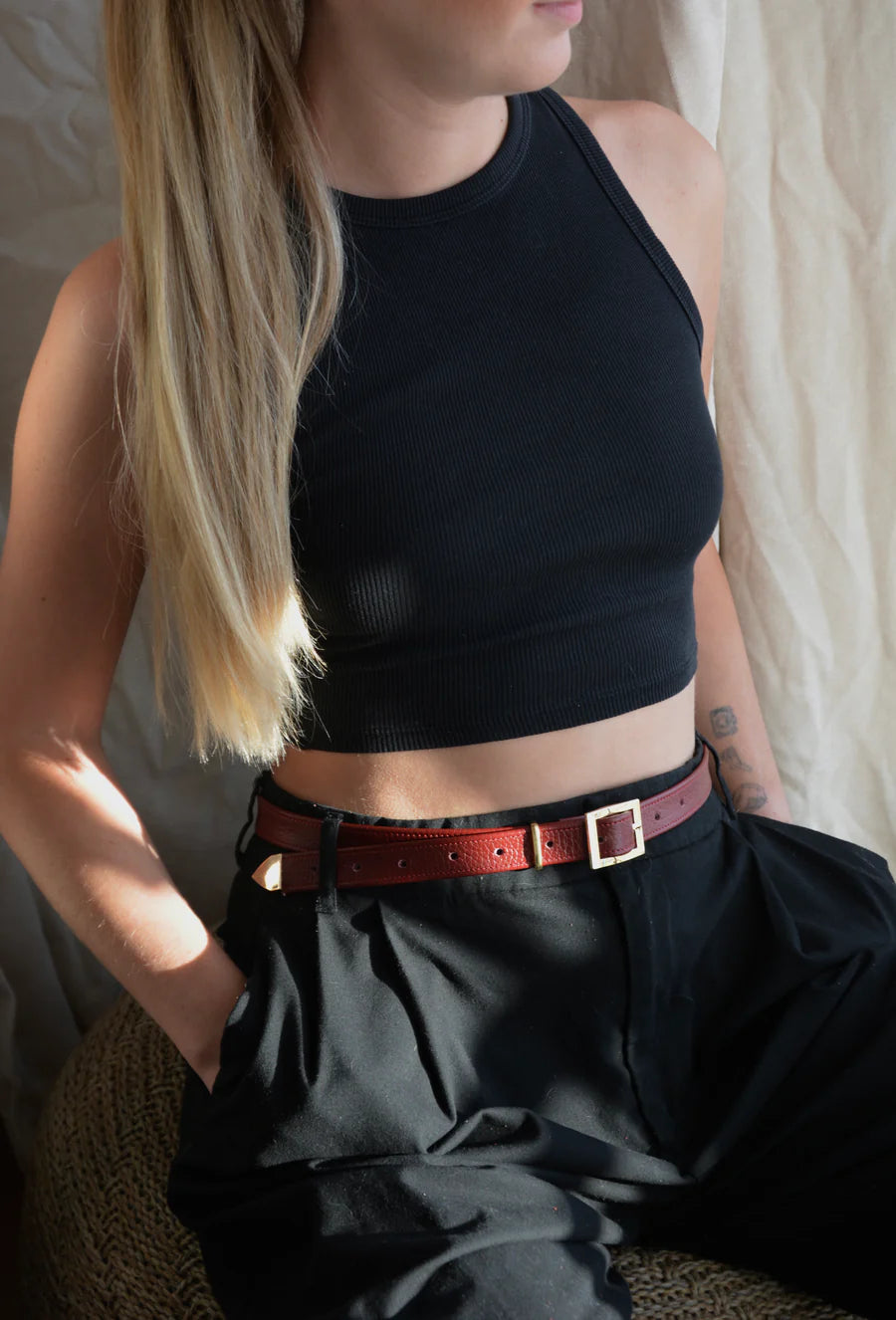 Bonendis Leather Belt - Cherry Red