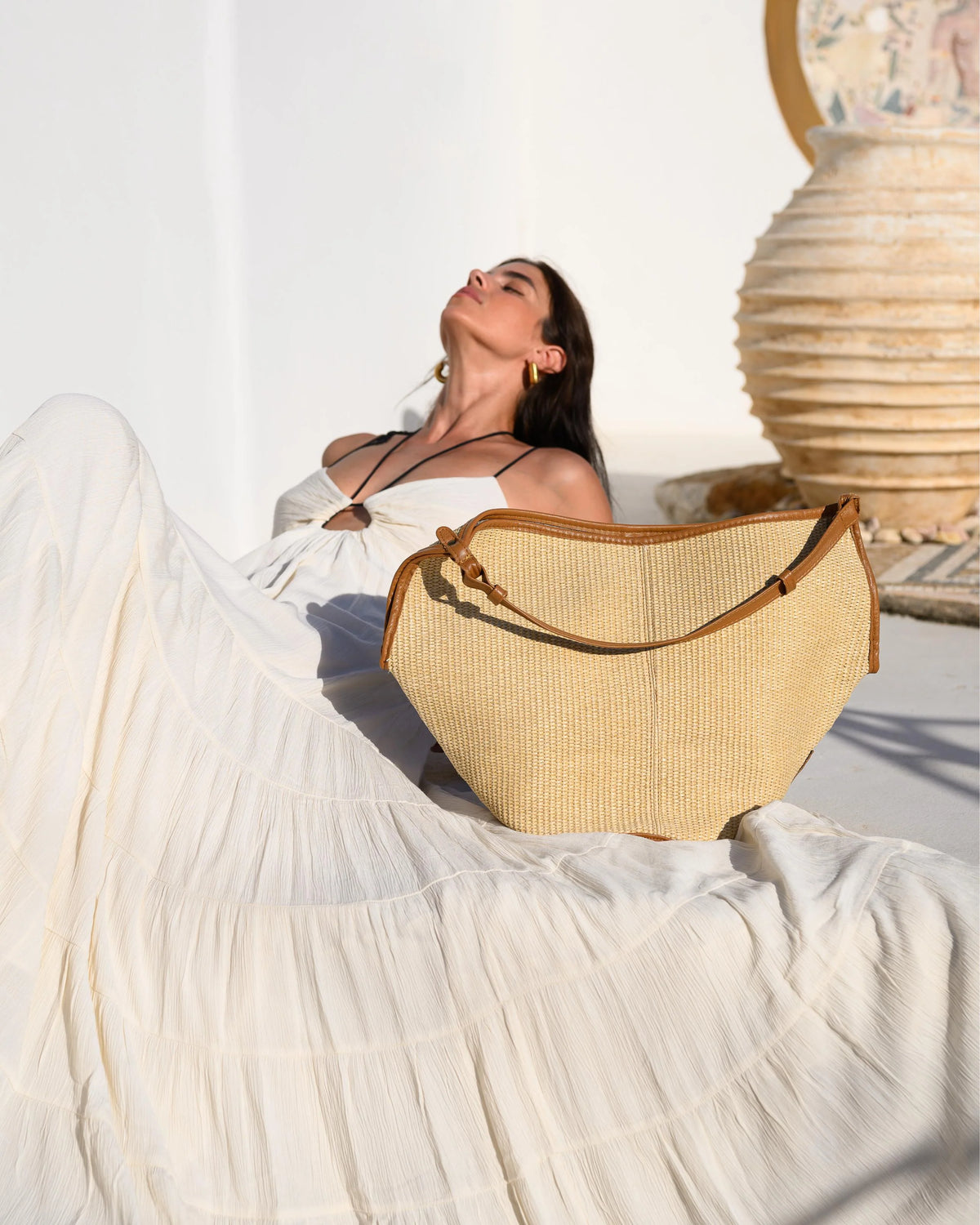 Helena Raffia Shoulder Bag - Tabac