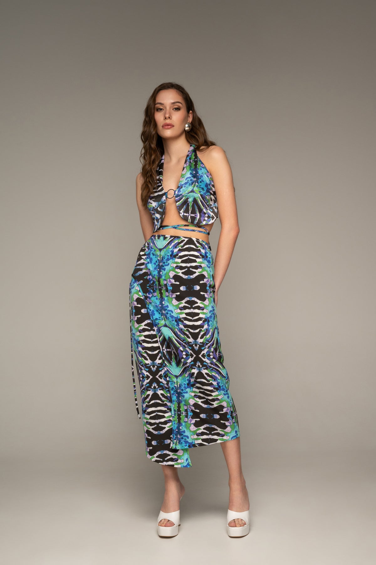 Blue Mirage Self-tie Wrap Skirt