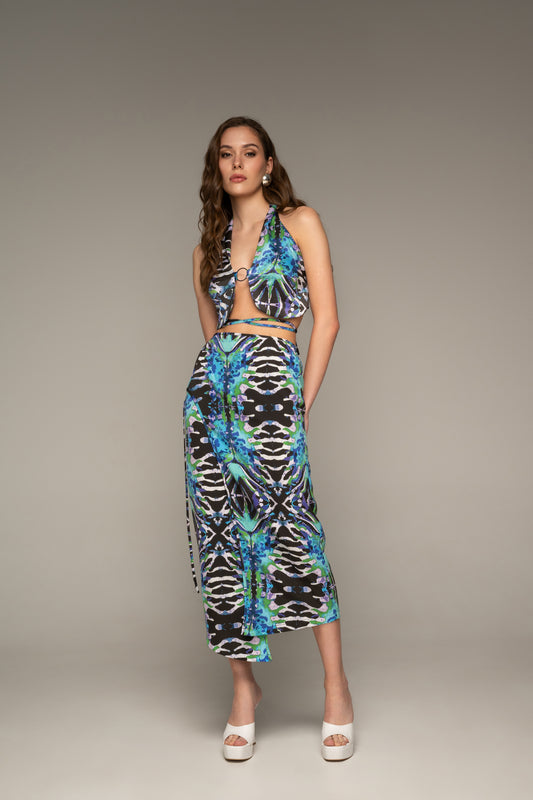 Blue Mirage Self-tie Wrap Skirt