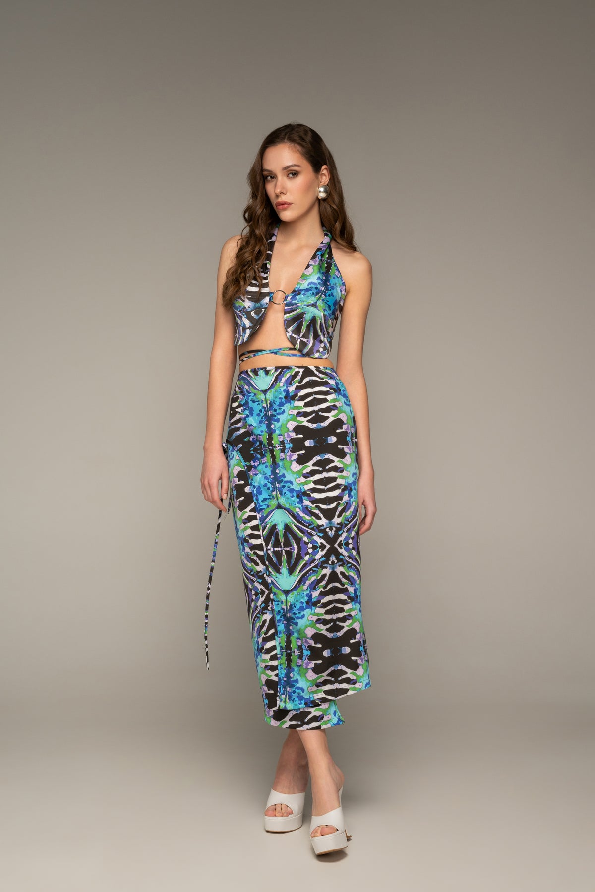 Blue Mirage Self-tie Wrap Skirt