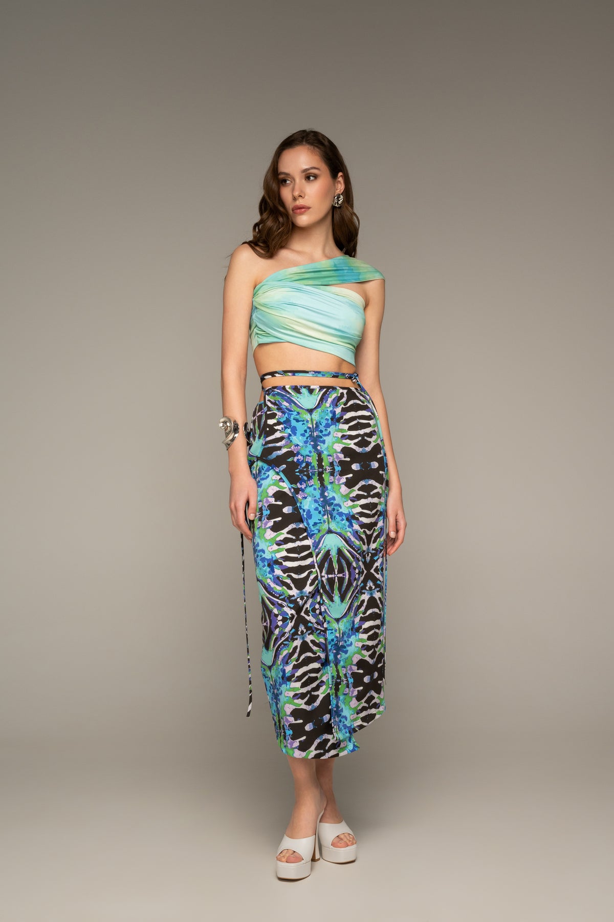 Blue Mirage Self-tie Wrap Skirt