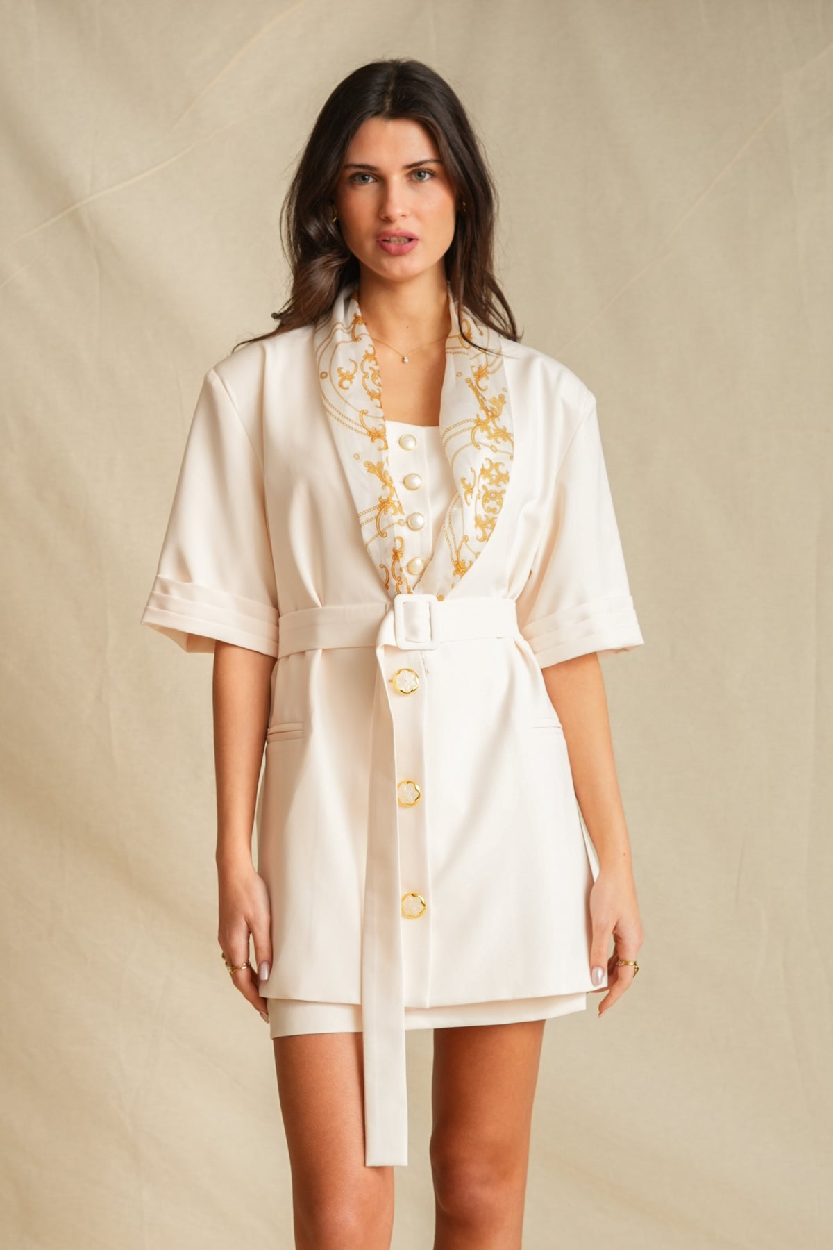 Antique White Short Sleeve Blazer