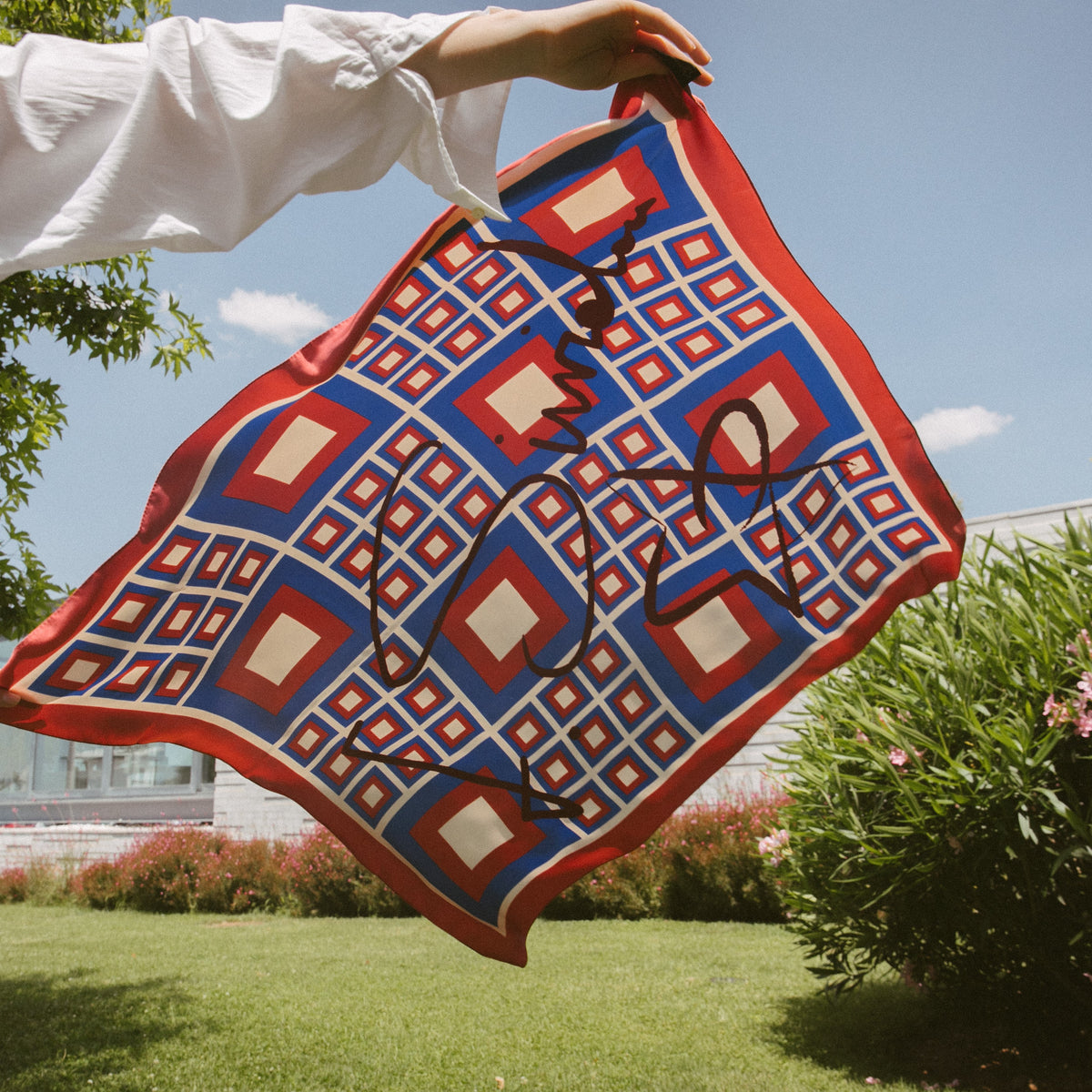 Cubes Satin Silk Scarf